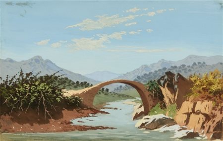 Antonio Leto "Il ponte di pietra" 1869
tempera su carta (cm 15x24)
Firmato e dat
