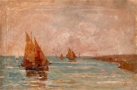 Giovanni Battista Todeschini "Marina con barche" 
olio su tela (cm 40x60)
Siglat