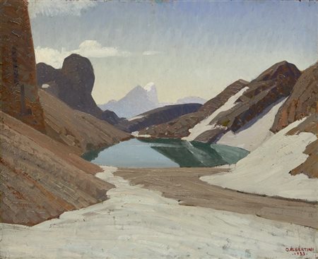 Oreste Albertini "Lago alpino" 1933
olio su compensato (cm 40x49,5)
Firmato e da