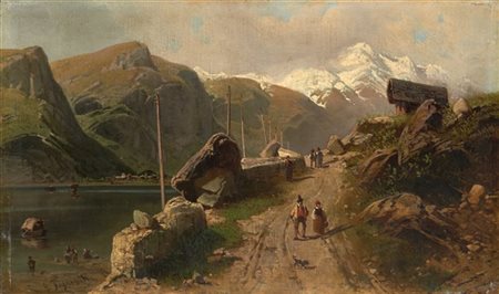 Gaetano Fasanotti "Paesaggio con figure" 
olio su tela (cm 33x55)
Firmato in bas