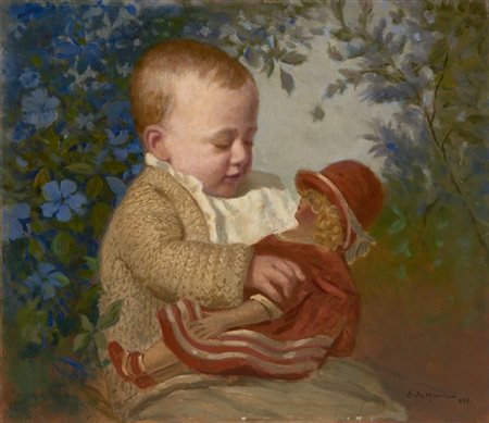 Ettore De Maria Bergler "La bambola" 928
olio su compensato (cm 49x57)
Firmato e