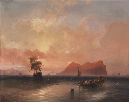 Carlo Bossoli "Sul Bosforo" 
tempera su carta (cm 50x60)
Firmato in basso a sini