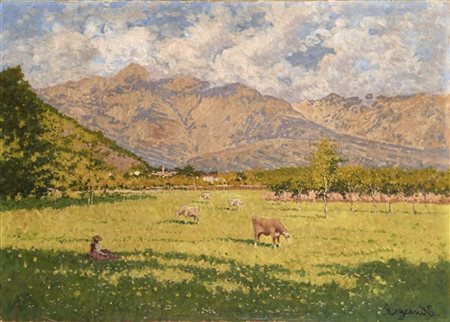Enrico Reycend "Pascolo presso i monti del Canavese" 
olio su tela (cm 76x106,5)