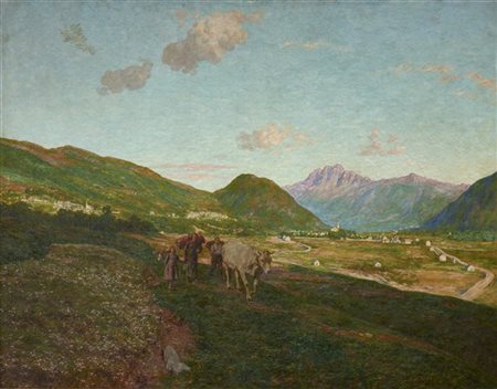 Giovanni Battista Ciolina "Il ritorno, Druogno (Val Vigezzo)" 1923
olio su tela
