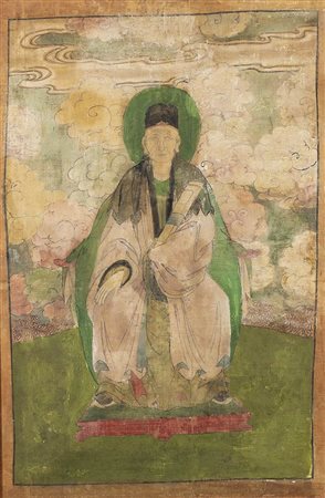 DIPINTO A COLORI SU TESSUTO CON DIVINITÀ TAOISTA'
Cina, dinastia Qing  