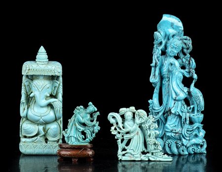 QUATTRO SCULTURE IN TURCHESE
Cina, XX secolo