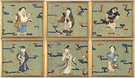 SEI PANNELLI IN SETA RICAMATA
Cina, fine del XIX – inizio del XX secolo