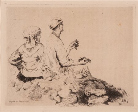 Giuseppe De Nittis (Barletta, 1846 - Saint-Germain-en-Laye, 1884)  Coppia di contadini seduti