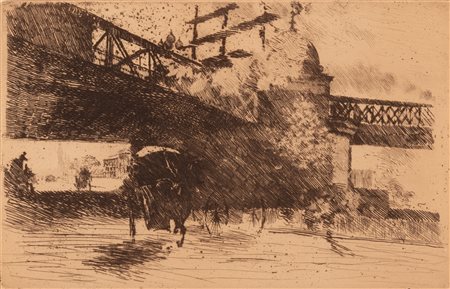 Giuseppe De Nittis (Barletta, 1846 - Saint-Germain-en-Laye, 1884)  Vista di Londra sotto un ponte di ferrovia