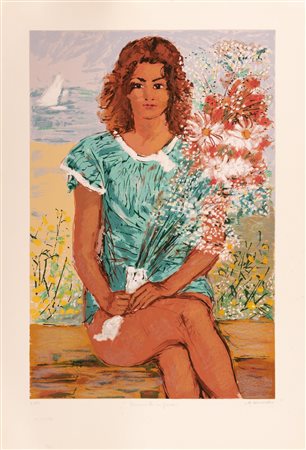 Michele Cascella (Ortona, 07/09/1892 - Milano, 31/08/1989)  Fanciulla con fiore