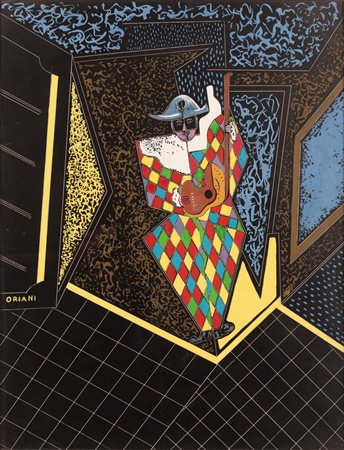 Pippo Oriani (Torino, 1909 - Roma, 1972)  Arlecchino con chitarra