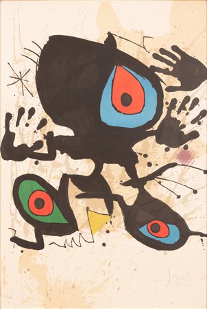 Joan Mirò (Barcellona, 1893 - Palma de Maiorca, 1983)  Avant  la lettre per il manifesto della mostra "omaggio a Mirò" del 1973