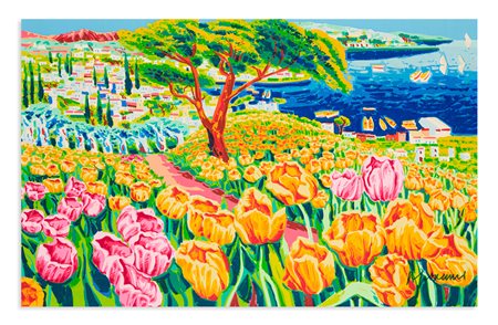 ATHOS FACCINCANI (1951) - Passeggiando verso il lago tra i tulipani
