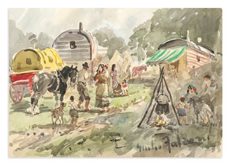 GIULIO FALZONI (1900-1978) - Accampamento di zingari, 1946
