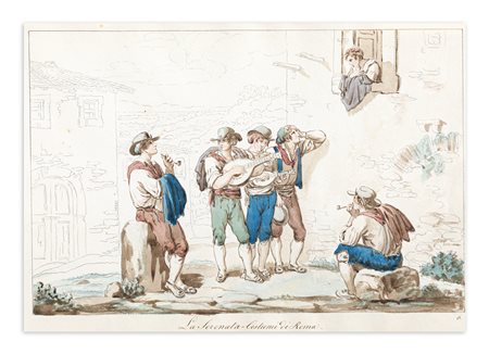BARTOLOMEO PINELLI (1781-1835) - La serenata- costumi di Roma

