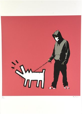 Da Banksy BARKING DOG (HARING) litografia, cm 50x35; es. 2/60 firma, tiratura...