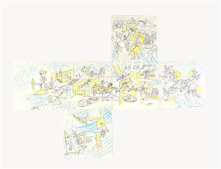 Sebastian Matta (1911 - 2002) COMPOSIZIONE litografia, cm 45x59,5 firma su...