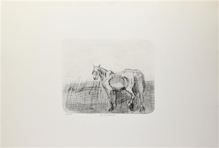 Antonio Ligabue (1899 - 1965) CAVALLO puntasecca, cm 23x30; su foglio, cm...