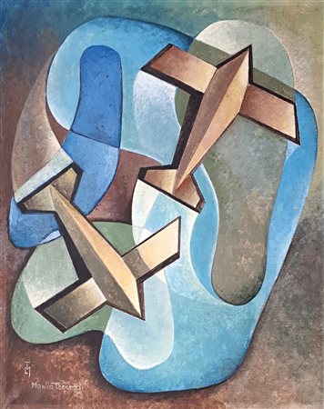 Manlio Tancredi AEROPITTURA tecnica mista su tela, cm 27x22 firma e sigla