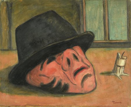 Fiorenzo Tomea (1910 - 1960) MASCHERA olio su tela, cm 40x50 firma sul retro:...