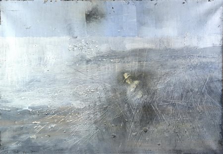 Giuseppe Banchieri (1927 - 1994) FIGURA NEL PAESAGGIO olio su tela, cm 70x100...