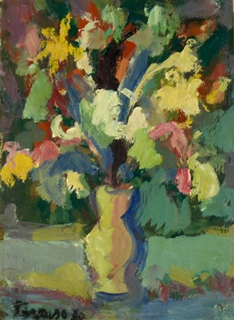 Saverio Terruso (1939 - 2003) VASO DI FIORI olio su faesite, cm 24,5x17,5...