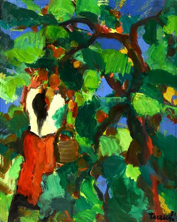 Saverio Terruso (1939 - 2003) LA RACCOLTA olio su tela, cm 50x40 firma e data...