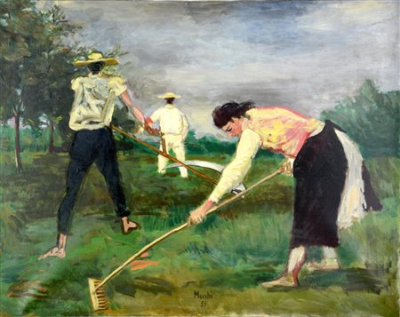 Gabriele Mucchi (1899 - 2002) FALCIATORI olio su tela, cm 70x90 firma e data...