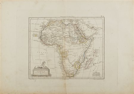  J.B. Poirson  - Carta geografica de Africa, 1810.
Incisione acquaforte acquarellata su carta.
.