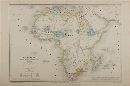  M.J.H. Schnitzler  - L'Afrique, suivant les connaissances geographiques actuelles
pour  l'Atlas historique et pittoresque,
Strasbourg. E.Simon Edit, 1860.
Litografia acquarellata su carta.