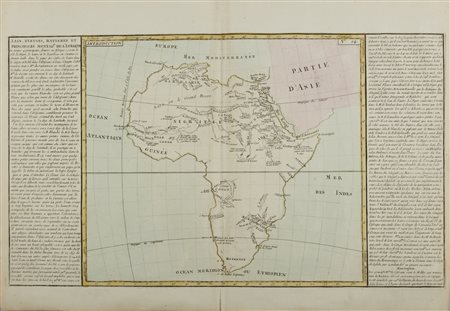  J.B.L. Clouet - Lacs, fleuves, rivieres et principales montagnes de l'Afrique,1787
Incisione acquaforte acquarellata su carta vergellata e filigranata.