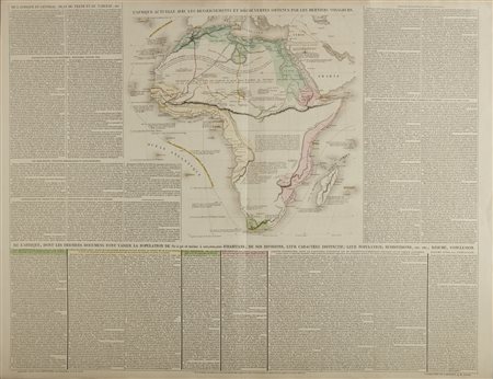  A. Lesage - L'Afrique actuelle avec les renseignements et decouvertes obtenus par les derniers voyageurs. 1820 circa.
Incisione acquarellata su carta vergellata e filigranata.