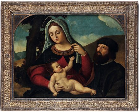 Scuola veneta del XVI secolo Madonna con il Bambino e ritratto di committente