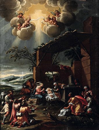 Scuola veneta del XVII secolo Miracolo di San Martino, Adorazione dei Pastori