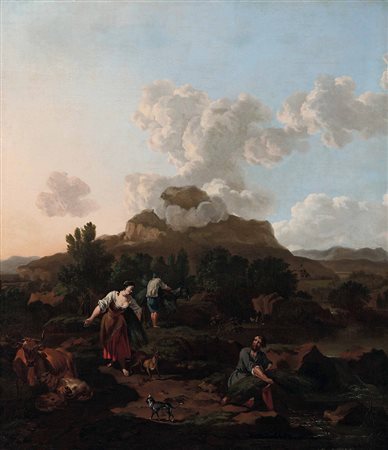 van der Bent Johannes attribuito a, Paesaggio con scena pastorale