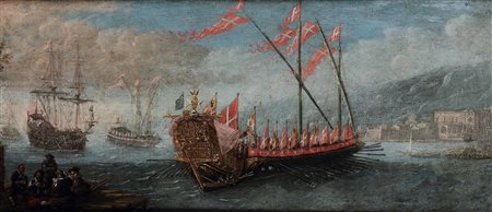 Scuola olandese del XVIII secolo Vedute con velieri