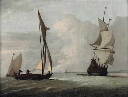Storck Abraham attribuito a, Marina con velieri