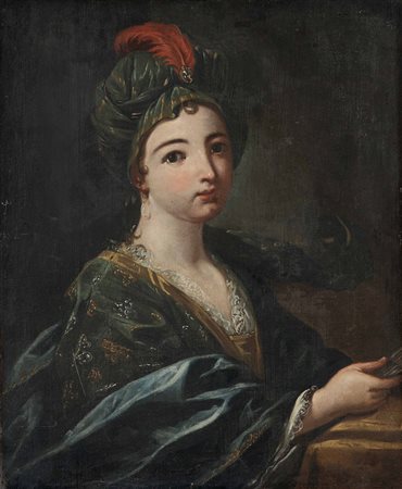 Scuola bolognese del XVIII secolo Ritratto di fanciulla con copricapo orientaleggiante