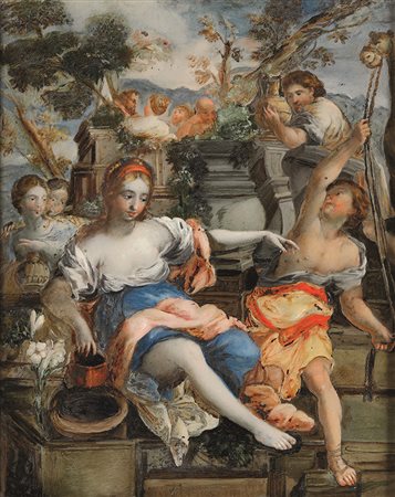 Scuola veneta del XVIII secolo Rebecca al pozzo, La guarigione del padre di San Publio da parte di San Paolo