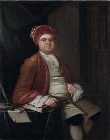 Scuola del XVIII secolo Ritratto di gentiluomo nello studio