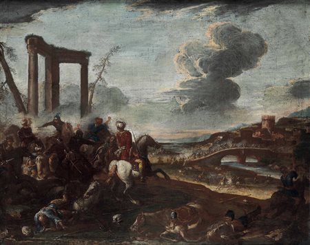 Scuola del XVIII secolo Scontro tra cavalleria cristiana e turca