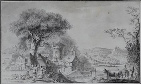 Landerer Ferdinand, Paesaggio con scena galante e pastori