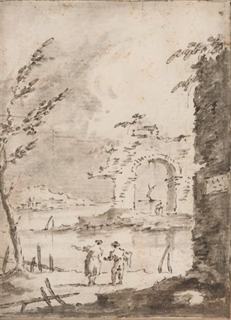 Guardi Giacomo attribuito a, Capricci con architetture e figure