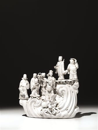 Scultura, Cina sec. XIX, in porcellana blanc de Chine, raffigurante saggi e...