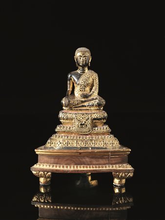 Scultura, scuola di Bangkok, Thailandia, sec. XIX, in bronzo laccato in nero,...