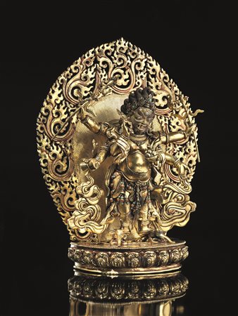 Scultura Tibet, fine sec. XIX inizi XX, in bronzo dorato, raffigurante...