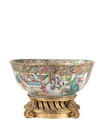 Bacile, manifattura di Canton, Cina, sec. XIX, in porcellana policroma...