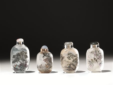 Quattro snuff bottles, Cina sec. XIX - XX, in vetro dipinto...