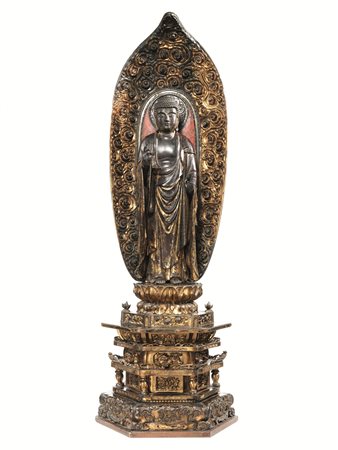 Grande scultura, Giappone sec. XVIII - XIX, in legno laccato e dorato,...
