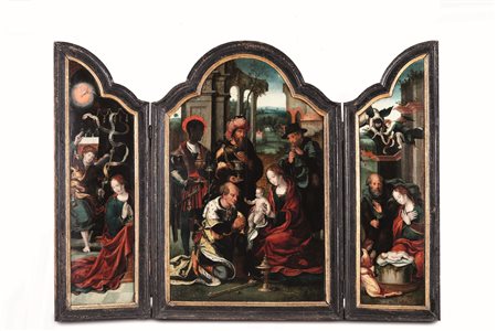 van Aelst Pieter Coecke bottega di, Adorazione dei Magi, Annunciazione e Adorazione del Bambino